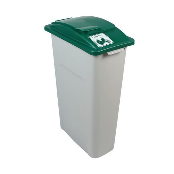 Waste Wise 23 Gallon Recycled HDPE Waste and Recycling Bin for Commercial Spaces - (Green/Grey w/ Lid, Compost)