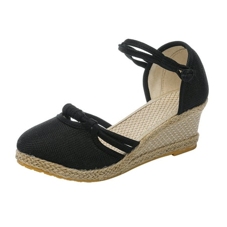 

Women Wedge Platform Sandals Buckle Espadrilles Platform Sandals Fashion Versatile Braided Buckle Breathable Sandals