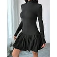 thumbnail image 4 of Women Long Sleeve Bubble Mini Dress Bodycon Mock Neck Casual Cocktail Club Party Dresses Black L, 4 of 9