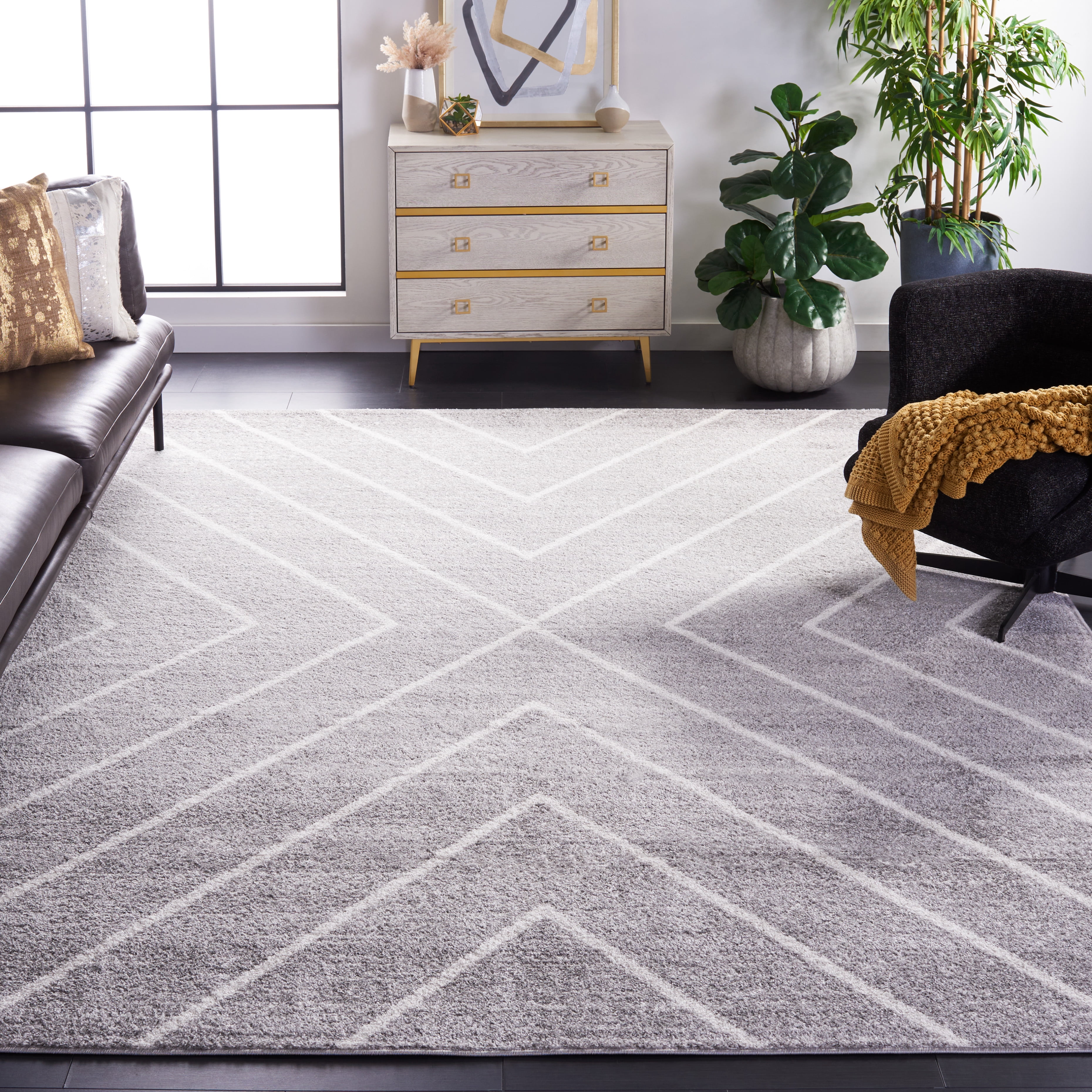 SAFAVIEH Adirondack Evonne Geometric Area Rug, Grey/Ivory, 9' x 12'