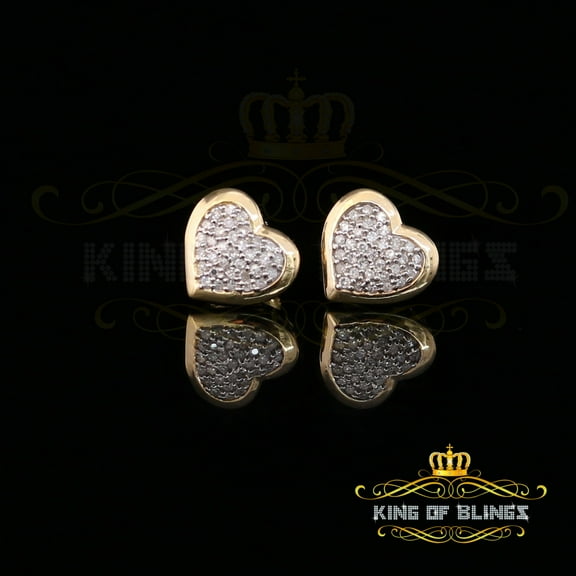 King of Bling's 10K Real Yellow Gold Real Diamond 0.25CT Men's/Women's Stud Micro Heart Earring
