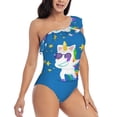 thumbnail image 3 of Gaeub Cool Unicorn Star Golden Women's One Shoulder Ruffle Tummy Control Swimwear for Swimming Surfing Beach Party - X-Large, 3 of 8