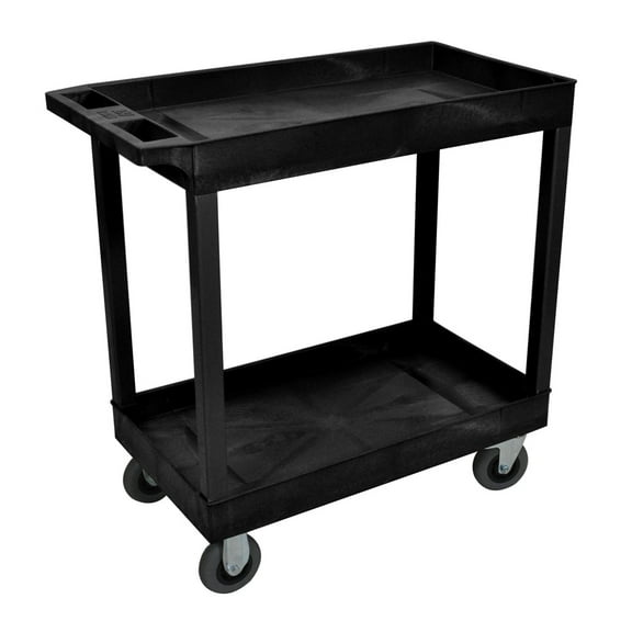 Offex 32" x 18" Mobile Multipurpose Utility Cart with 2 Tub Shelves and Push Handle - Blue, Great for Warehouse, Garage and More