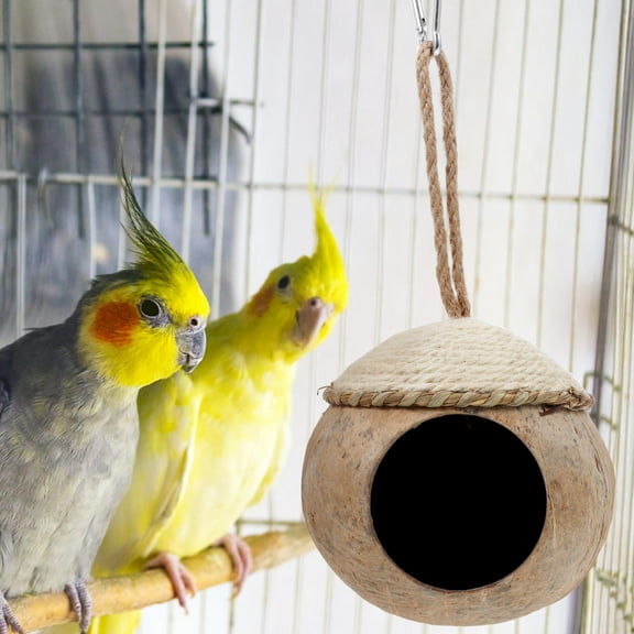 MUSEYA 1Pack Coconut Nest For Parakeets Bird Nesting Box Made From Coconut Shell For Pet Birds