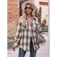 thumbnail image 3 of Women'S Flannel Plaid Button-Down Shirt Oversized Long Sleeve Short Sleeve Jacket Top Brown M, 3 of 8