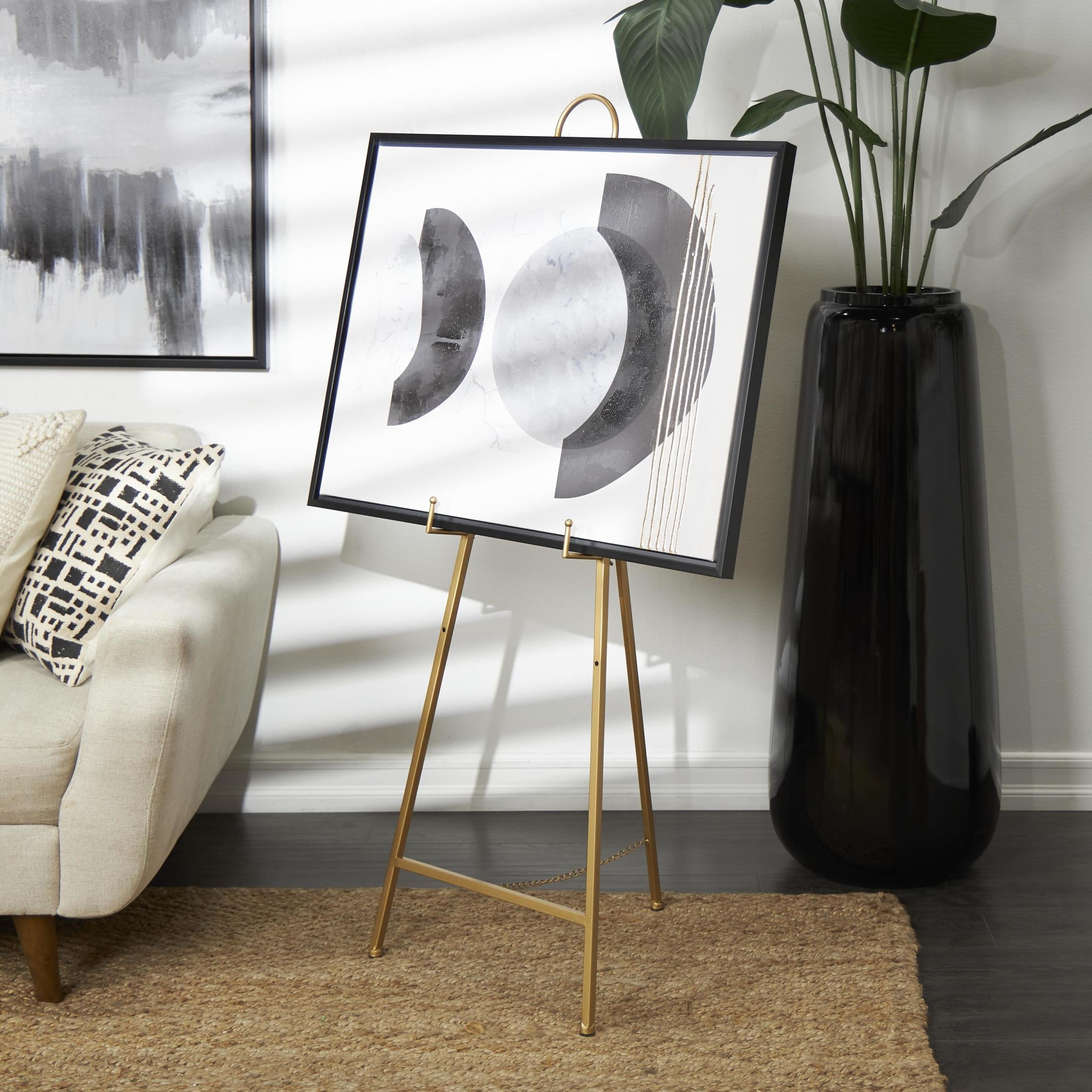 DecMode 18" x 52" Gold Metal Tall Adjustable Floor 3 Tier Easel with Circular Ring Top, 1-Piece