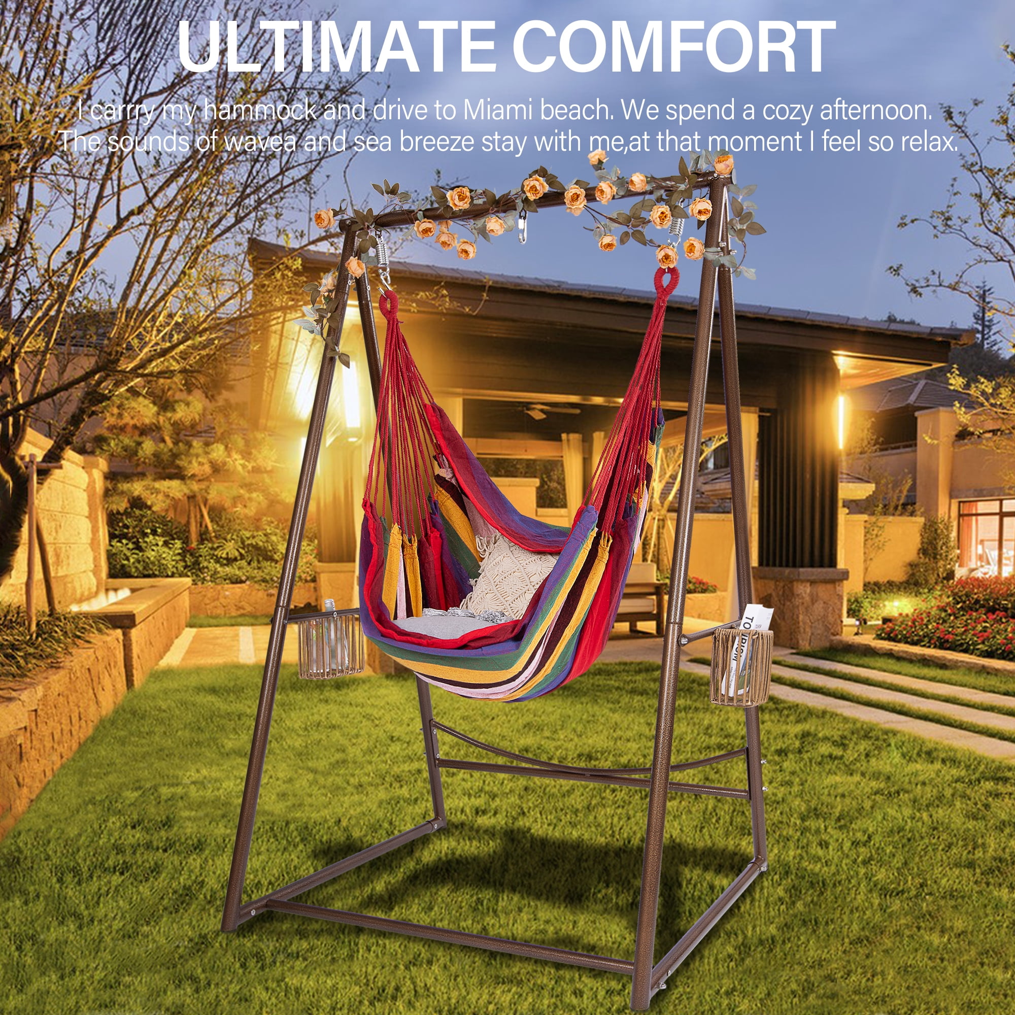 YOXIFOC Durable Hammock Chair with Two Holders, Coffee