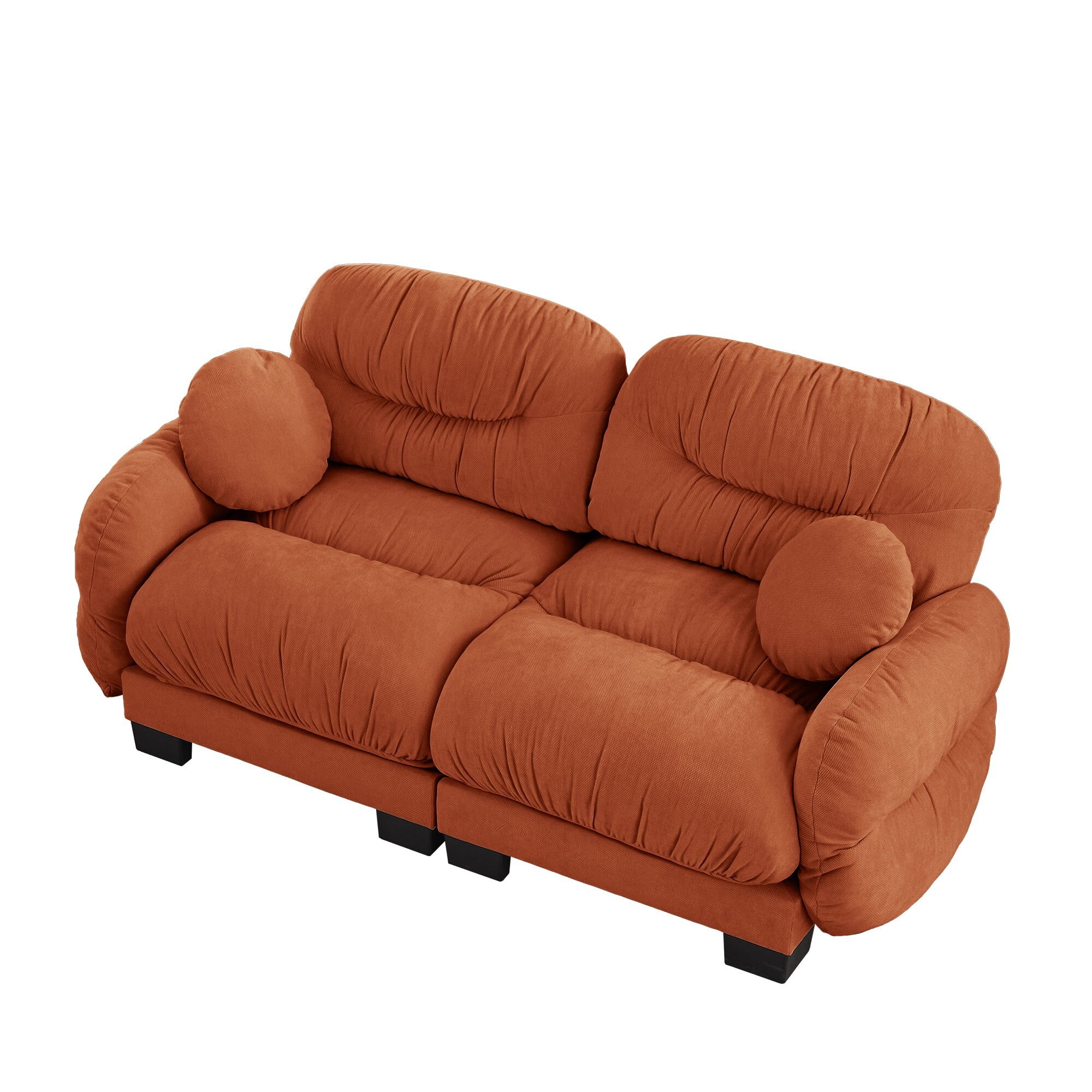 AENKYO 82" Modular Sofa, Cozy Chenille 2-Seater Loveseat w/ Pleated Design, Deep Seat Foam Couch & 2 Pillows, Orange