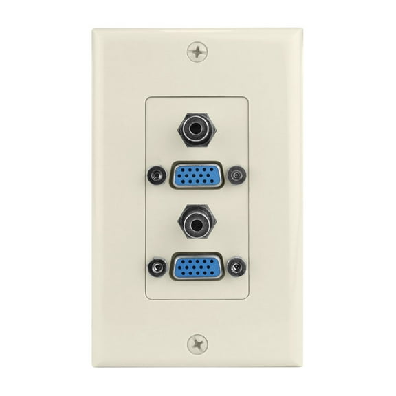 Construct Pro VGA   3.5mm Dual Audio Wall Plate (Light Almond)