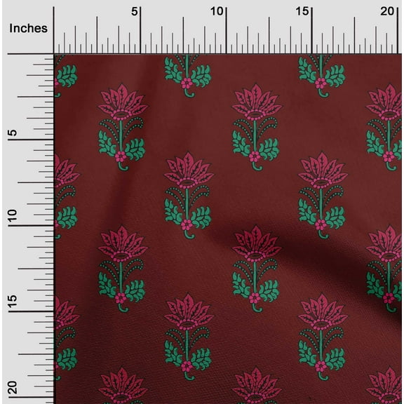 oneOone Organic Cotton Poplin Twill Fabric Leaves & Floral Block Print Sewing Fabric BTY 42 Inch Wide