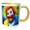 Yellow/White, variant on 3drose, Charismatic Clown with Red Nose, Orange Hair. Blue, Green Background, 15oz Two-tone Blue Mug