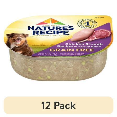(12 pack) Nature’s Recipe Grain Free Chicken & Lamb Recipe in Savory Broth Wet Dog Food, 2.75 oz. Cup