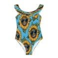 thumbnail image 3 of Girls Ruffle One Piece Swimsuit, Stretchy Fabric for Beach & Pool Activities Cool Blue Sunglasses Sunflowers, 3 of 8