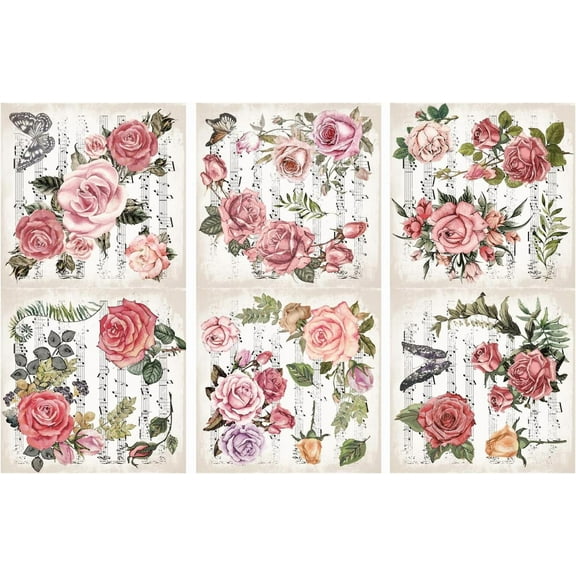 1Set Rose Flower and Music Background Rub on Transfers for 6x12 inch Furniture Transfer Stickers Self Adhesive Waterproof Redesign Décor Transfers Decals