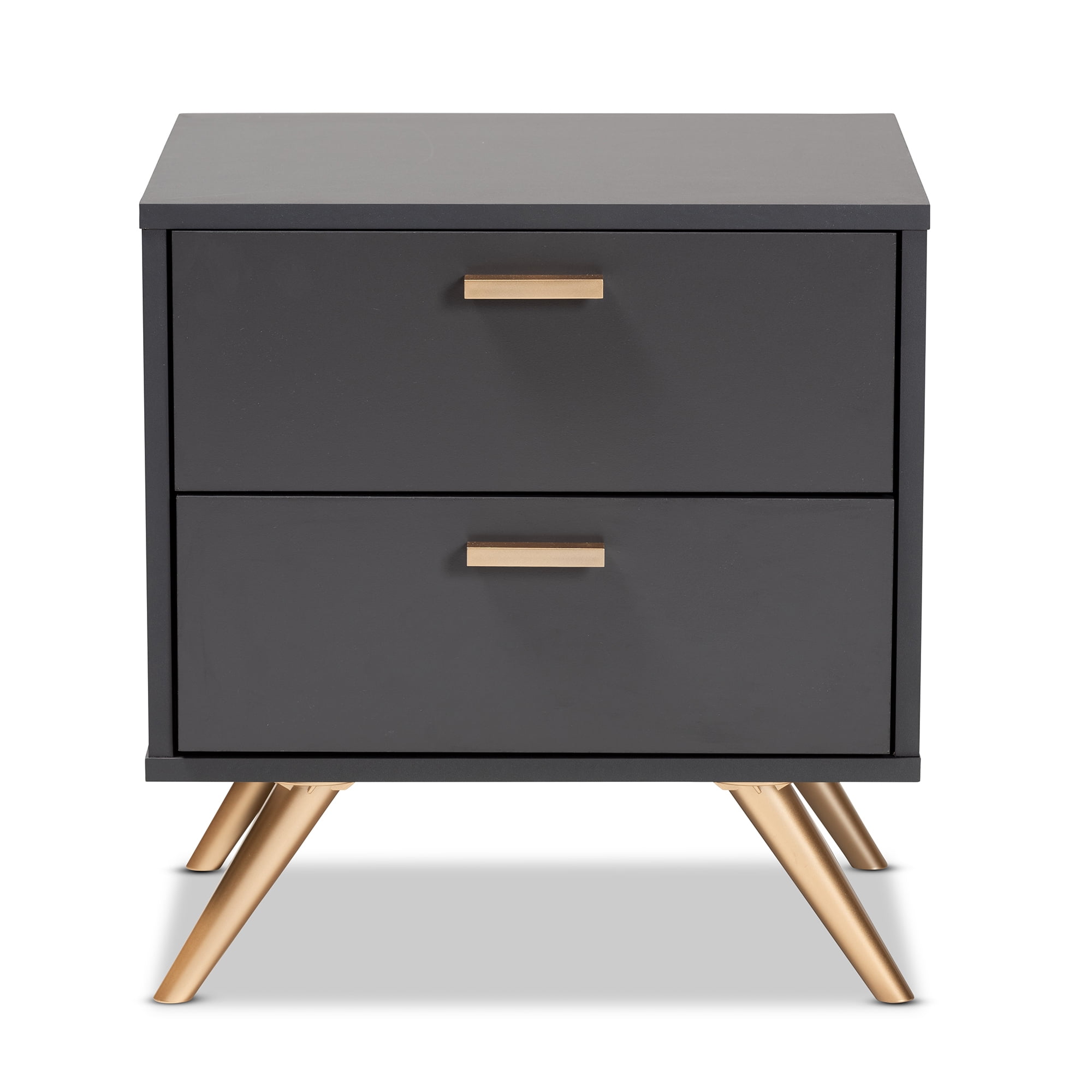 Baxton Studio Kelson Modern and Contemporary Dark Grey and Gold Finished Wood 2-Drawer Nightstand