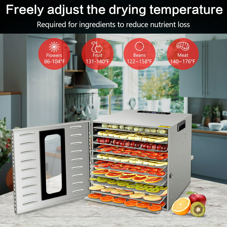 KWASYO 10 Layers Stainless Steel food dehydrator jerky maker Fruit machine,Adjustable  Time and Temperature Control 