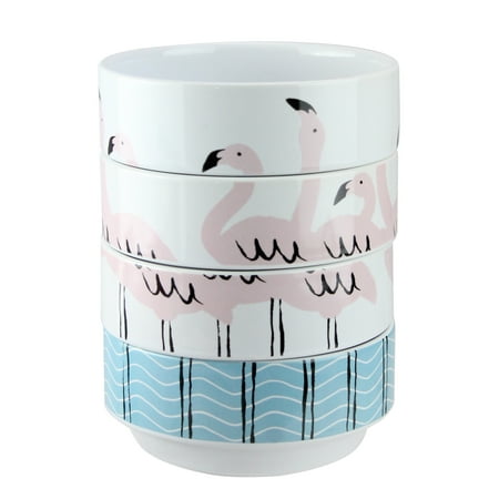 Wild Eye Set of 4 Flamingo Stacking Bowls 7" - Blue/Pink