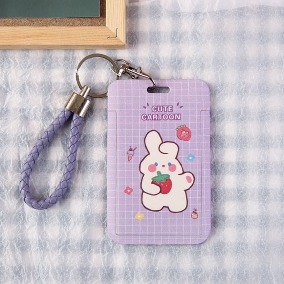 Girls Bear Rabbits Girls Animal Prints Korean style School Student Bus Card Holder Short Rope Keychain Credit Card Holder Name Card Protection Cover 02