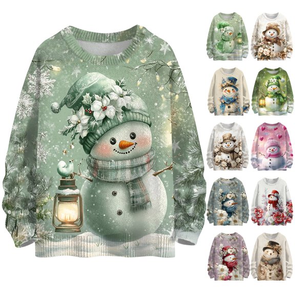 Women's Casual Long Sleeve Woolen Christmas Sweatshirt Fall Vacation Long Sleeve Pullover for Fall and Winter, Festive and Comfortable, Ideal as Christmas Sweaters for Women ,Army Green,L