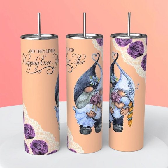 Wedding Gnomes “And They Lived Happily Ever After” 20 oz tumbler coffee cup hot cold beverages insulated