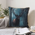 thumbnail image 6 of Fotbe Mystical Forest Elk Pattern Velvet Decorative Throw Pillow Covers with Elegant Piping, Soft Plush Cushion Cover for Sofa, Bed, Car, Office-16"x16", 6 of 8