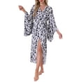 thumbnail image 2 of INSPIRE CHIC Womens Satin Long Kimono Robe Leopard Print Bridesmaid Bride Party Loungewear Pajama Robe M Black, 2 of 6
