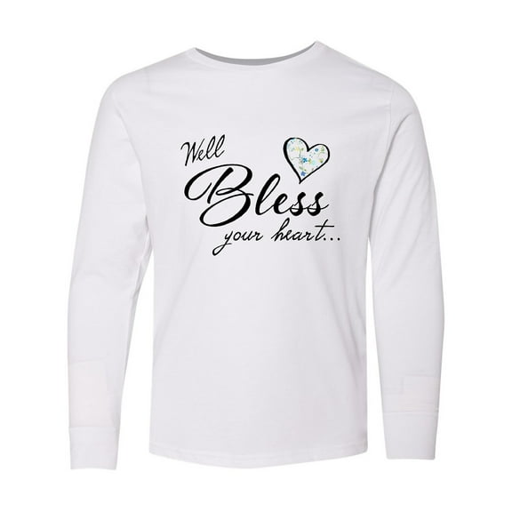 Inktastic Well Bless your Heart with Calico Print Long Sleeve Youth T-Shirt