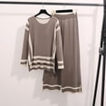 thumbnail image 2 of MDUKONU Women's Trousers Suit With Round Neck Top And Wide Leg Pants For Effortless Style Coffee One Size, 2 of 7
