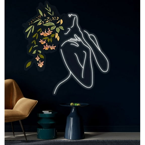 Handmadetneonsign Flower Woman Line Art Neon Sign, Abstract Woman Body Led Sign, Custom Neon Sign