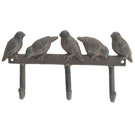 

Cast Iron Wall Hook Rack - Birds On Fence - 3 Hooks - 10 Wide