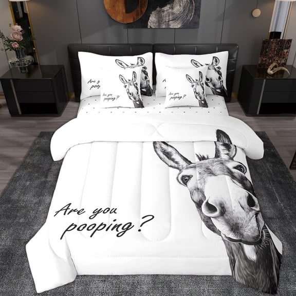 Erosebridal Cartoon Donkey Twin Bedding Sets 7-Piece for Kid, Cute Animal Bedding Comforter Set