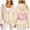 Beige, variant on Womens Pink Flower Zip Up Hoodies Preppy Style Trendy Bubble Letter Print Casual Pullover Sweatshirts Long Sleeve Tops Preppy Hoodies Pink XXXL