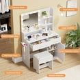 thumbnail image 5 of Makeup Vanity with Lights & Mirror, Vanity Desk with Power Outlet, White Vanity Set with 2 Drawers, Dressing Table with Adjustable 3 Lighting Color (White, Right Door), 5 of 14