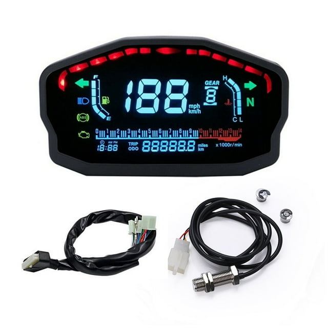 Transemion ABS Motorcycle LCD Digital Speedometer Tachometer Water Temperature Fuel Gauge Mileage Km/h Cafe Racer Moto Odometer Km/h Durable