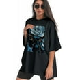 thumbnail image 3 of Plus Size Shirt for Women Oversized Black Tops for Women Short Sleeves Shirt for Women Blue Roses T Shirt Crewneck Shirt for Women M, 3 of 5