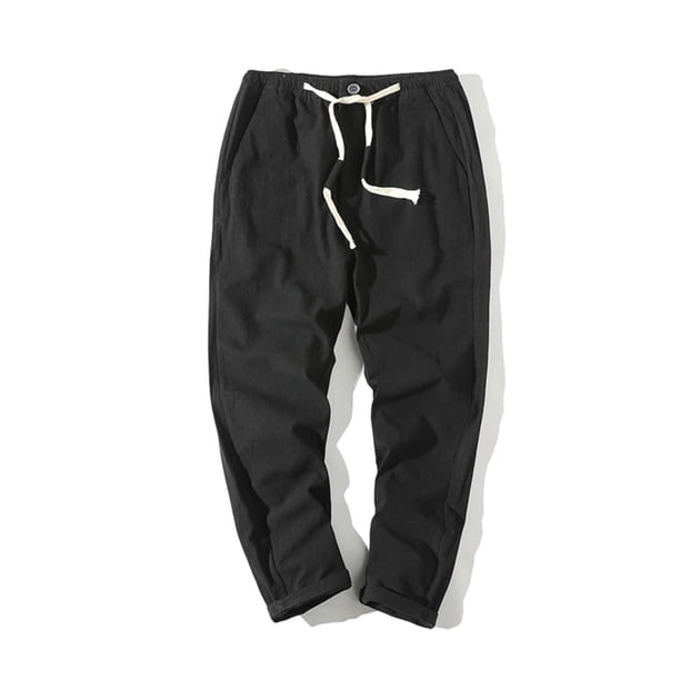 Pantalones largos de algodón para hombre, con cordón ajustable, informales, de color liso, lavados, de pierna recta, para exteriores, de algodón