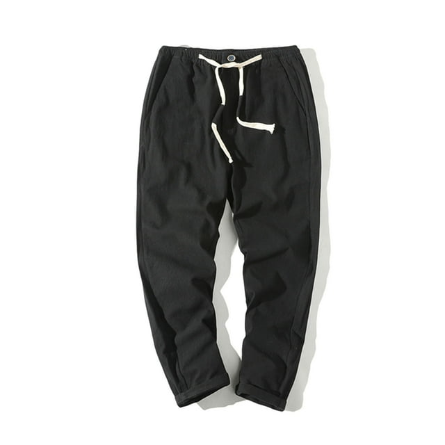 Pantalones largos de algodón para hombre, con cordón ajustable, informales, de color liso, lavados, de pierna recta, para exteriores, de algodón