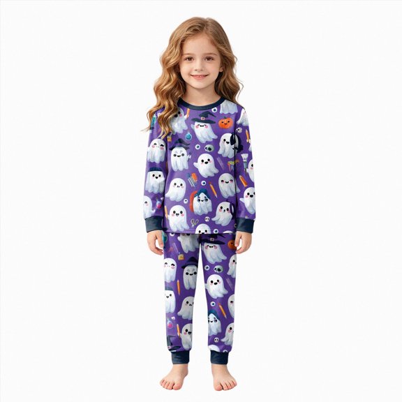 Leey-World Halloween Pjs Girls Pajama Set Long Sleeve Top Long Pants Pajamas Kids Halloween Cute Pattern Pj Sets Sleepwear