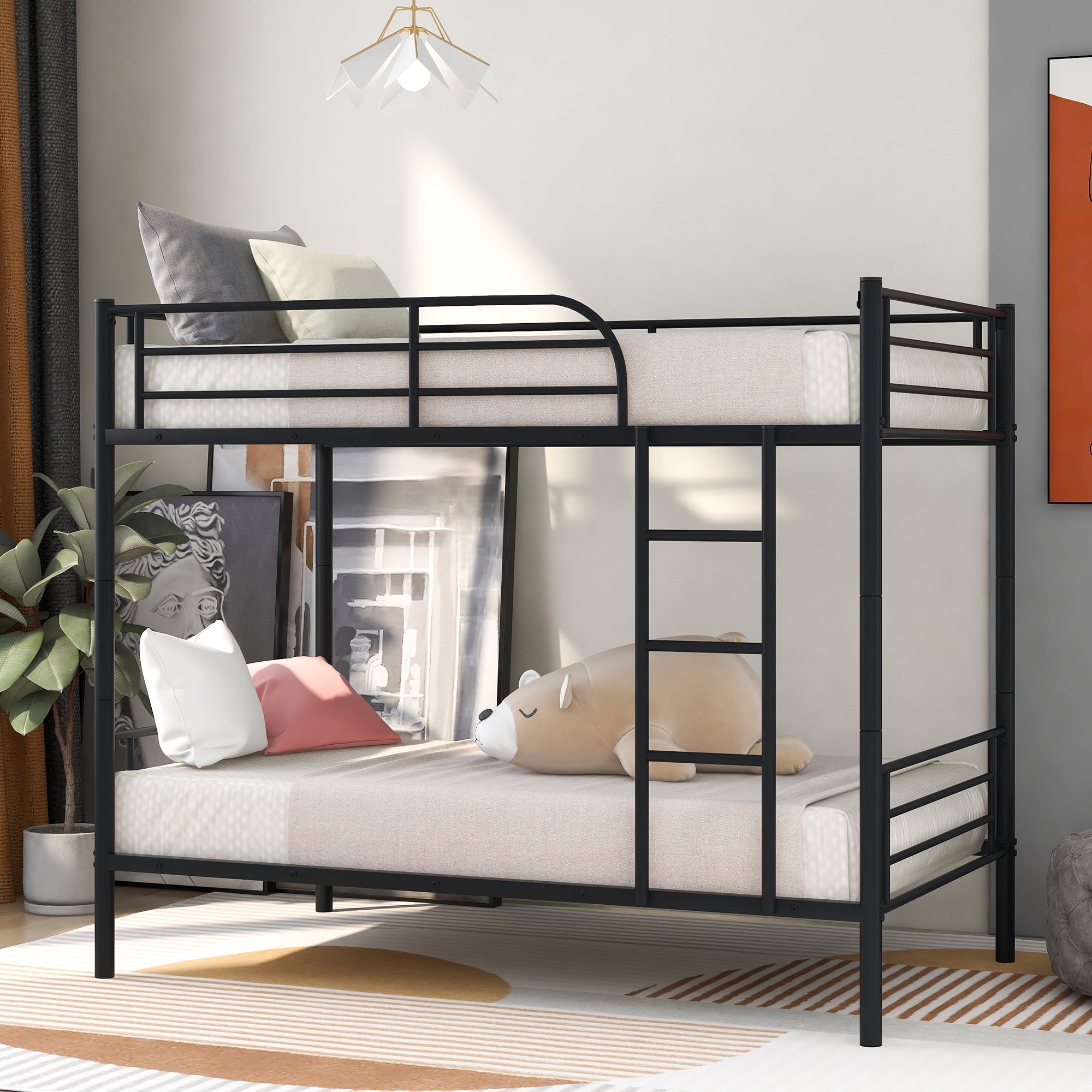 Details about   Twin Loft Bunk Bed Metal Frame Two-Side Ladder Beds Teens Kids Bedroom Full Size 