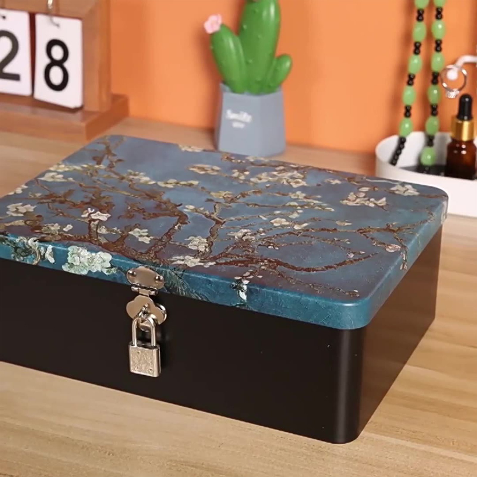 Elegant Metal Lockable Box With Key Decorative Secure Organiser For Documents Jewelry Desk Storage Essential