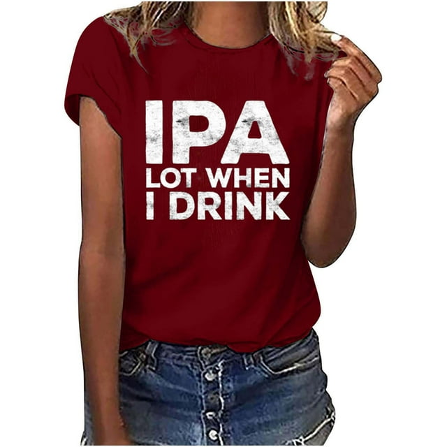 Pompotops Hauts Imprimés Festival de la Bière pour Femmes Mode Mignon Manches Courtes Col Rond Chemise Liquidation