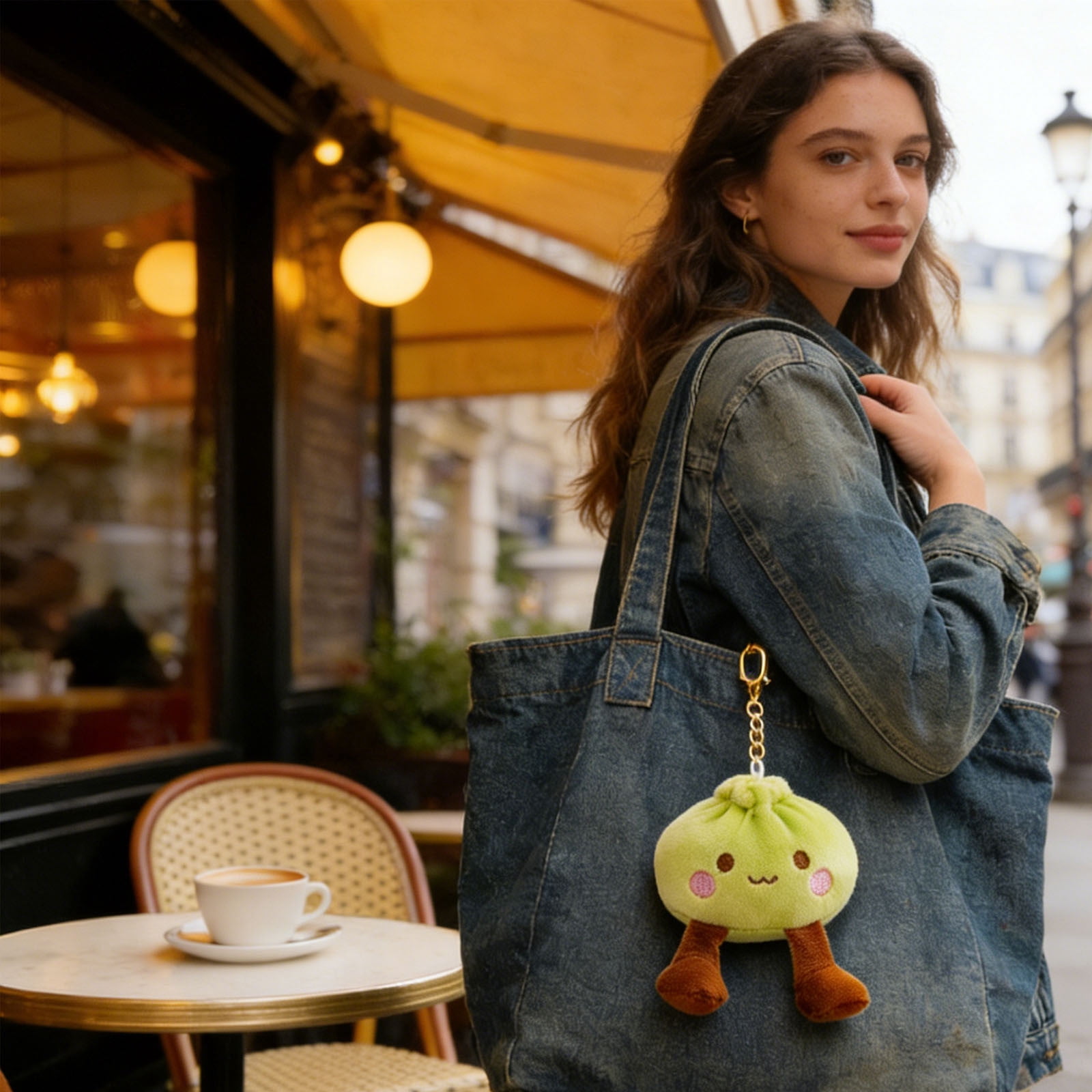 Tusihei Kawaii Dumpling Plush Keychain, Cute Steamed Bun Bag Pendant with Adorable Face, Soft Plush Key Ring with Metal Clasp and Chain for Backpack Purse Keys