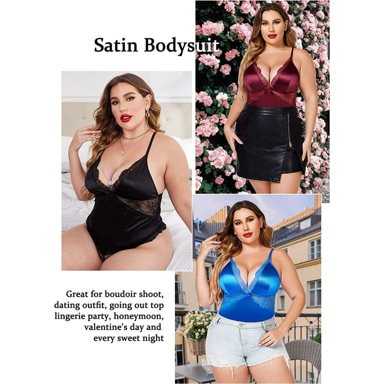 Avidlove Plus Size Bodysuit Sexy Outfits Excotic Teddy Lingerie One Piece  Snap Crotch Babydoll Negligee Blue Corset Top Valentines Langery 
