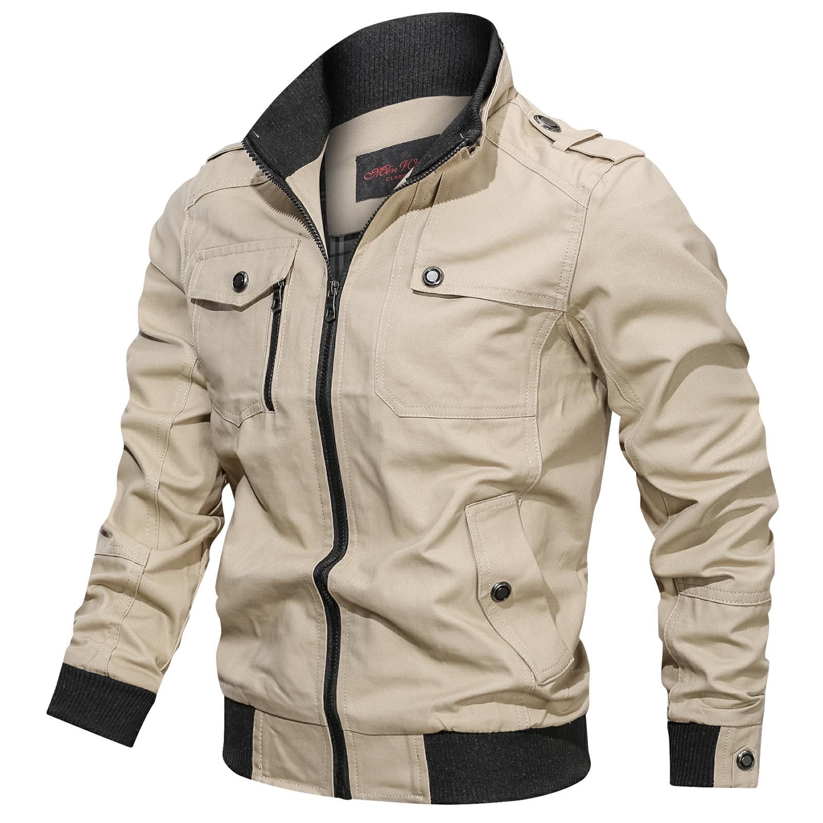 IROINNID Men's Long Sleeve Bomber Jacket Short Jacket Solid Color Leisure  Autumn And Winter Tooling Wind Jacket Coat