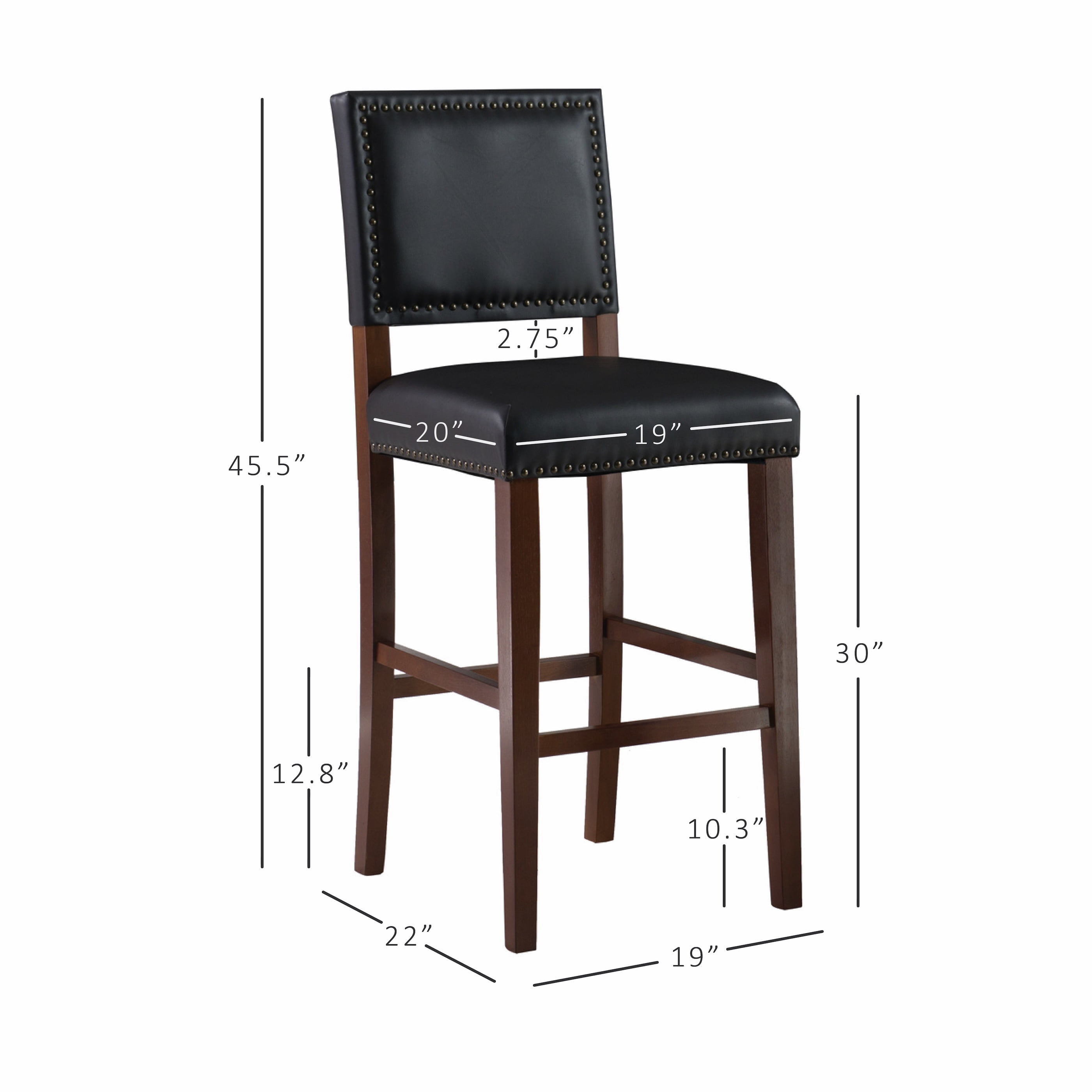 Linon Brook 30" High Back Bar Stool, Rustic Cherry/Black Faux Leather