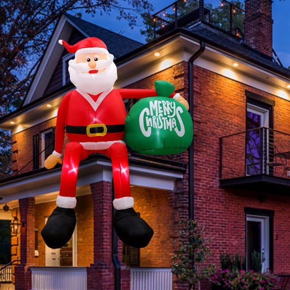 Papá Noel inflable navideño para escalar, 2,4 m, con luces LED