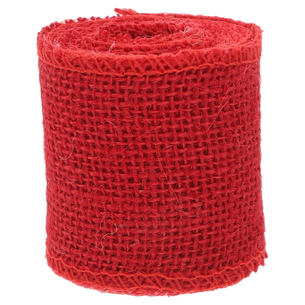 PTOOTP Rollo de cinta de arpillera de yute de 2 m para decoración navideña (rojo)