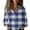 Blue, variant on Womens Casual Cuffed Long Sleeve Button Down Plaid Flannel Shirt Tops Summer Blouse Fashion Clothing
