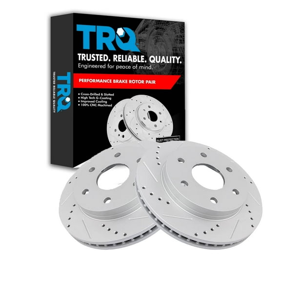 TRQ Front Performance Brake Rotor Drilled Slotted Pair for Cadillac Chevy GMC Truck