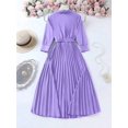 thumbnail image 6 of Lilac Purple Wrap Maxi Dress With Pleated Skirt, Belted Waist, V-Neck, Long Sleeve, 6 of 8